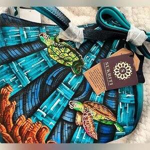 SUKRITI Hand Painted Leather Crossbody Purse featuring sea turtles Brand New!